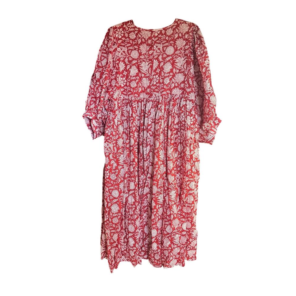 DAUGHTERS OF INDIA NWT Kyra Midi Dress Saffron Red Sz XL Block Print 100% Cotton - Picture 11 of 14